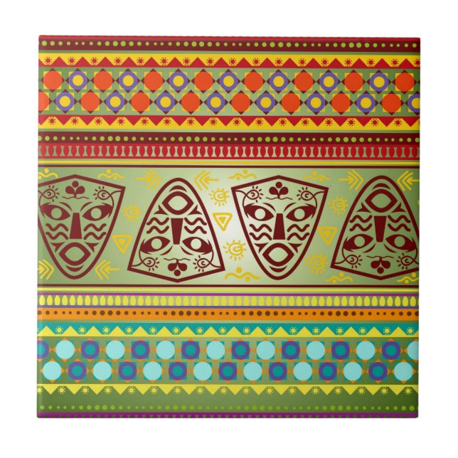 Carreau En Céramique Motif tribal de masque africain lumineux (Devant)