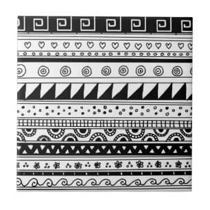 Carreau En Céramique Motif tribal noir et blanc