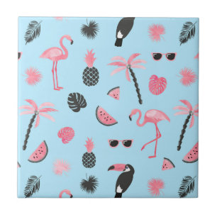 Carreau En Céramique Motif tropical d'été rose et bleu