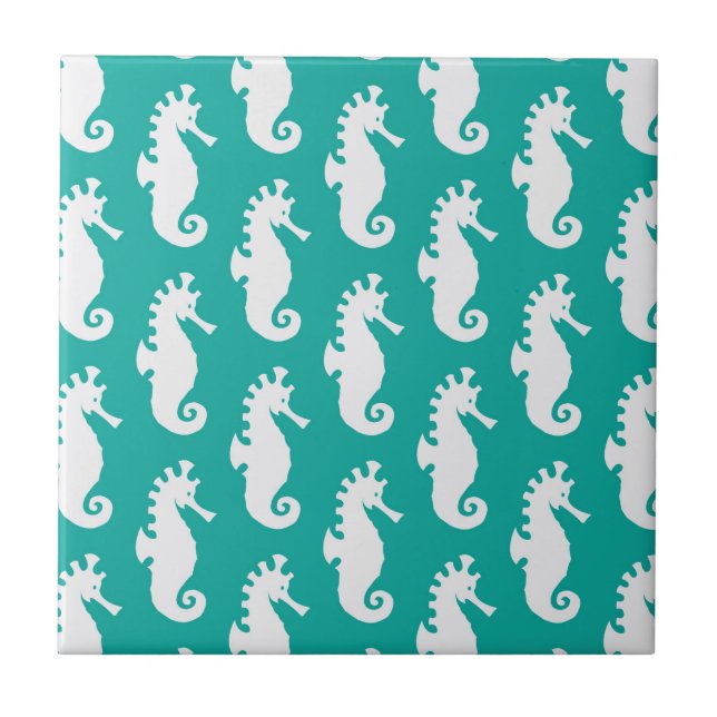 Carreau En Céramique Motif turquoise 1 d'hippocampe (Devant)
