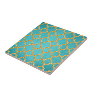 Carreau En Céramique Motif turquoise chic de Quatrefoil de Marocain de