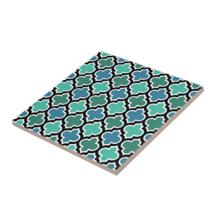 Carreau En Céramique Motif turquoise de Quatrefoil de bleu de turquoise