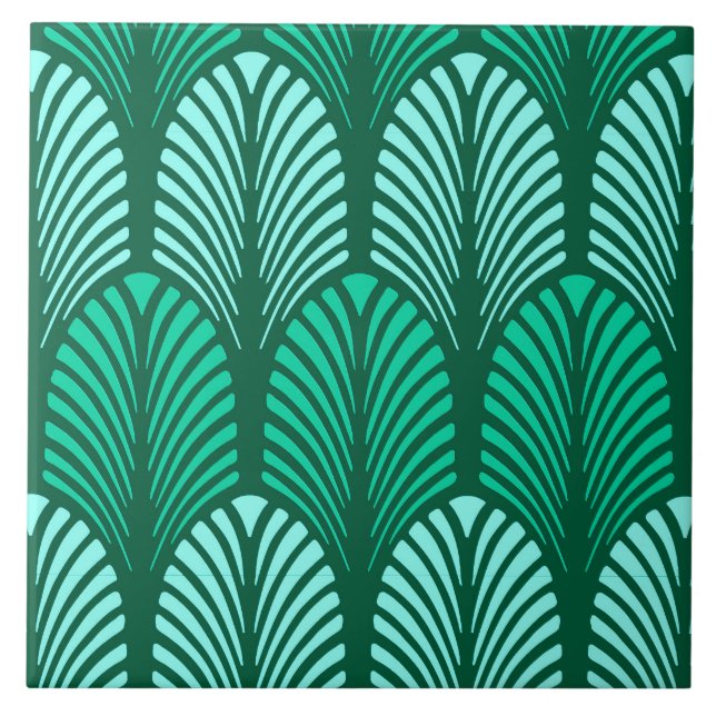 Carreau En Céramique Motif, turquoise et Aqua de plume d'art déco (Devant)