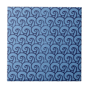 Carreau En Céramique Motif vague style art déco vieilli (bleu)