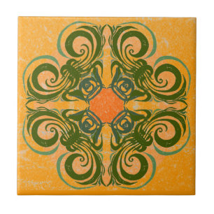 Carreau En Céramique Motif vert et rétros tuiles oranges