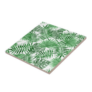 Carreau En Céramique Motif vert tropical d'été de palmettes