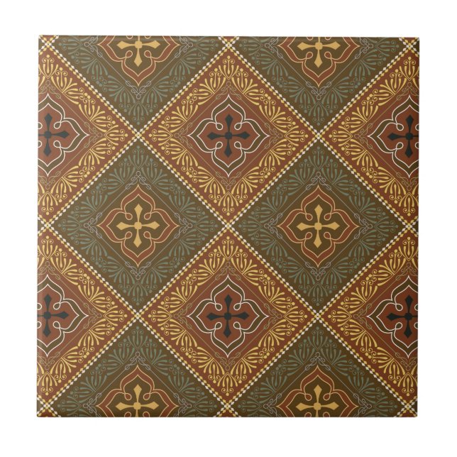 Carreau En Céramique Motif victorien - Brown et vert (Devant)