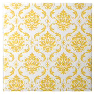 Carreau En Céramique Motif vintage blanc jaune Girly de damassé