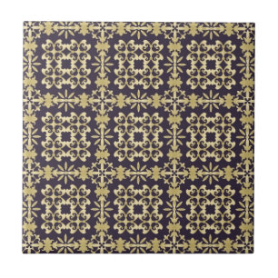Carreau En Céramique Motif vintage de damassé d'art, d'or