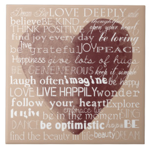 Carreau En Céramique Mots Inspirationnels Aquarelle Coeur