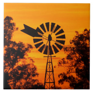 Carreau En Céramique Moulin à vent au coucher du soleil, Australie