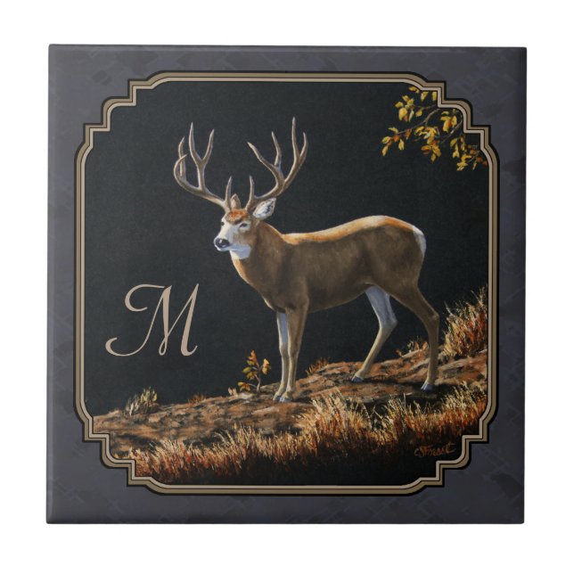 Carreau En Céramique Mule Deer Buck Charcoal Gray Monogram (Devant)