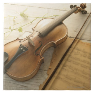 Carreau En Céramique Musique de violon et de feuille