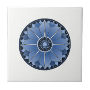 Carreau En Céramique NAMASTE Fleur Bleue Spirituelle Lotus Mandala