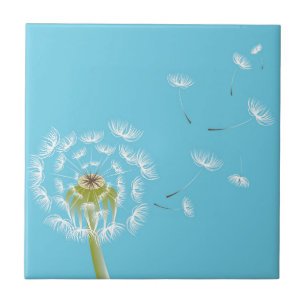 Carreau En Céramique Nature florale du dandelion bleu ciel
