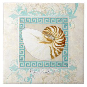 Carreau En Céramique Nautilus Shell aquarelle grecque clé Damask plage