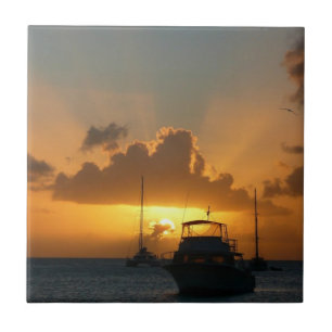 Carreau En Céramique Navires et Sunset Tropical Seascape