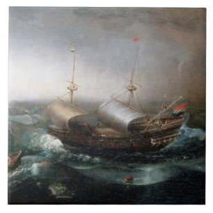 Carreau En Céramique Navires marchands néerlandais et un Smalschip