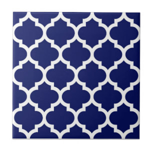 Carreau En Céramique Navy Blue White Moroccan Quatrefoil Pattern #5