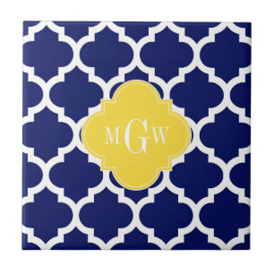 Carreau En Céramique Navy Wht Moroccan #5 Pineapple 3 Initial Monogram