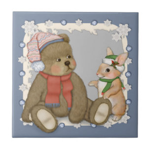 Carreau En Céramique Neige Noël Teddy et Bunny