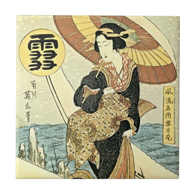 Carreau En Céramique Neige par la tuile de Kikugawa Eizan (Devant)