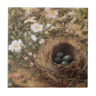 Carreau En Céramique Nid d'oiseau et roses sauvages par John William Hi