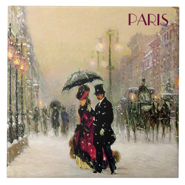 Carreau En Céramique Noël à Paris. Cadeau de Noël (Devant)