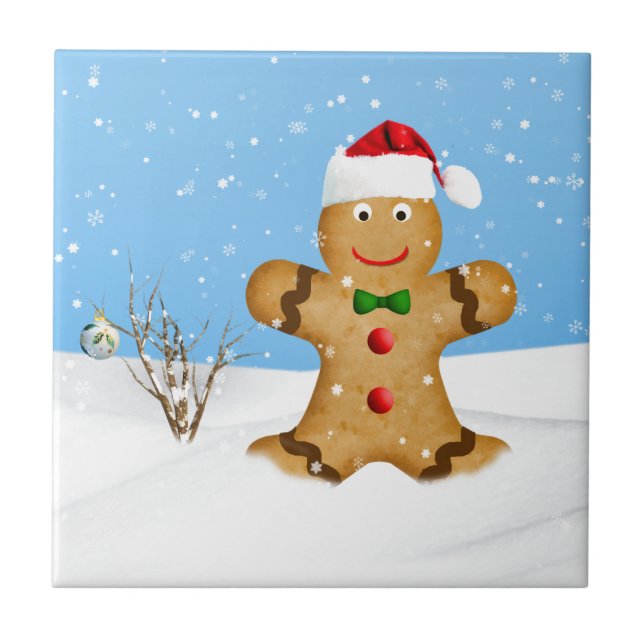Carreau En Céramique Noël, bonhomme en pain d'épice heureux dans la (Devant)