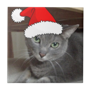 Carreau En Céramique Noël du chat bleu russe