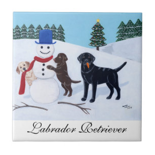 Carreau En Céramique Noël du Labrador avec la peinture de Snowman