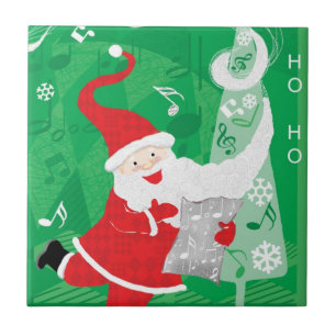 Carreau En Céramique Noël mignon, chant et danse Père Noël