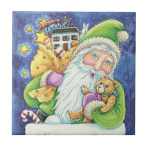Carreau En Céramique Noël mignon, Père Noël à Chimney avec jouets