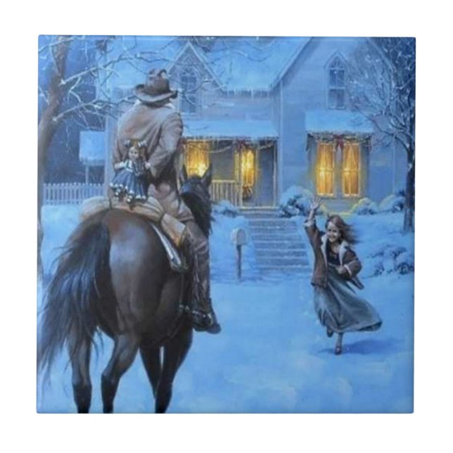 Carreau En Céramique Noël vintage Cowboy (Devant)