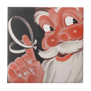 Carreau En Céramique Noël Vintage, Jolly Santa Claus avec String