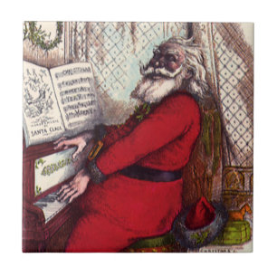 Carreau En Céramique Noël vintage, Thomas Nast Père Noël au piano