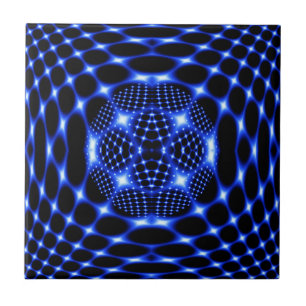 Carreau En Céramique Noir bleu néon fractal