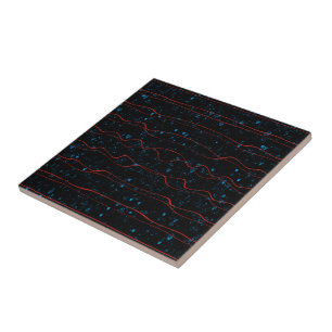 Carreau En Céramique Noir et bleu avec lignes rouges ondulées