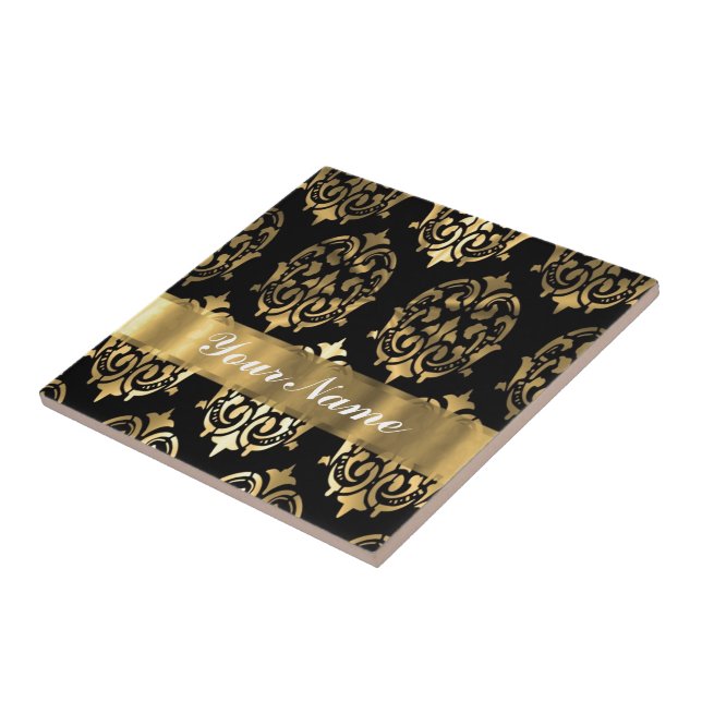 Carreau En Céramique Noir et damassé d'or (Côté)