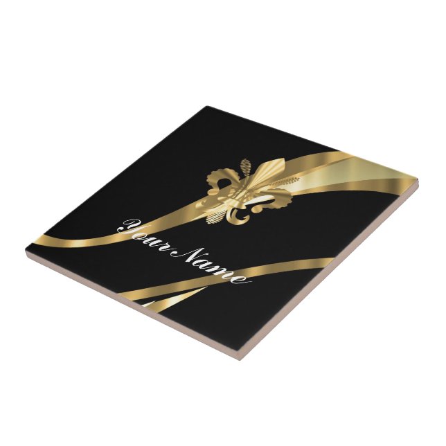Carreau En Céramique Noir et gold fleur de lys (Côté)