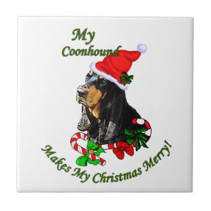 Carreau En Céramique Noir et Tan Coonhound Noël