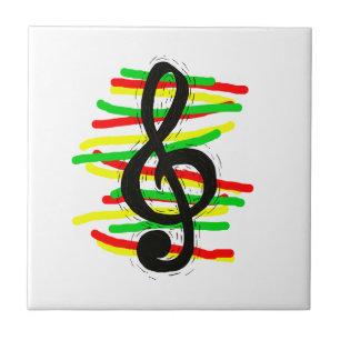 Carreau En Céramique Noir graphique de clef triple avec le vert jaune