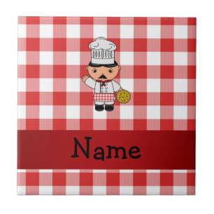 Carreau En Céramique Nom personnalisé chef italien dames blanc rouge