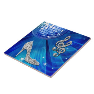 Carreau En Céramique Note de musique et talon aiguille bleu/argent scin
