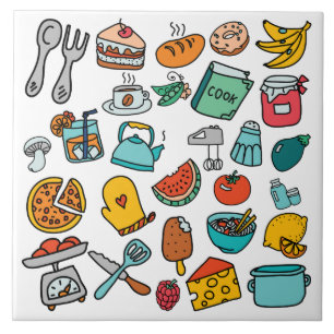 Carreau En Céramique Nourritures et outils tirés par la main de cuisin