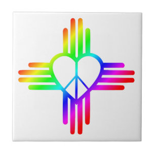 Carreau En Céramique Nouveau-Mexique Zia Rainbow Heart avec signe de pa