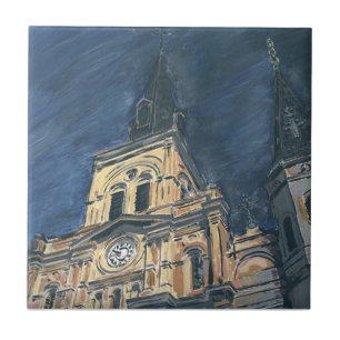 Carreau En Céramique Nuit de cathédrale de la Nouvelle-Orléans