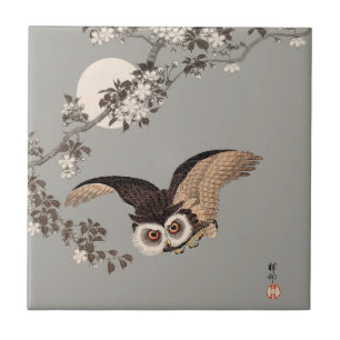 Carreau En Céramique Nuit Japonaise Chouette Lune Bois Coupe Flying Nig