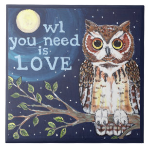 Carreau En Céramique Nuit "Owl Love" Carrelage humoristique