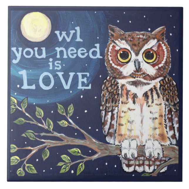 Carreau En Céramique Nuit "Owl Love" Carrelage humoristique (Devant)